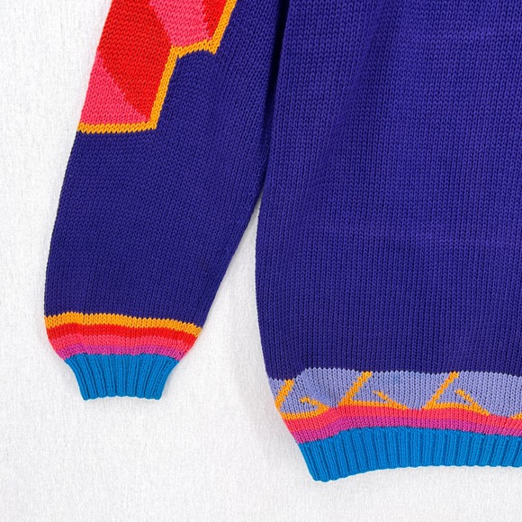 PERUVIAN CONNECTION Vintage Cardigan Sweater Womens Small Multi Cotton Geometric - Picture 11 of 16